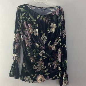Ellen Tracy Black Floral Top Size M